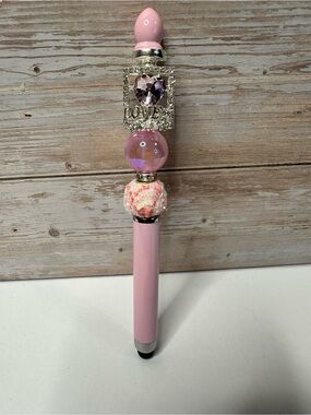 STYLUS PEN - Pink Beaded with 'Love' Crystal Accent